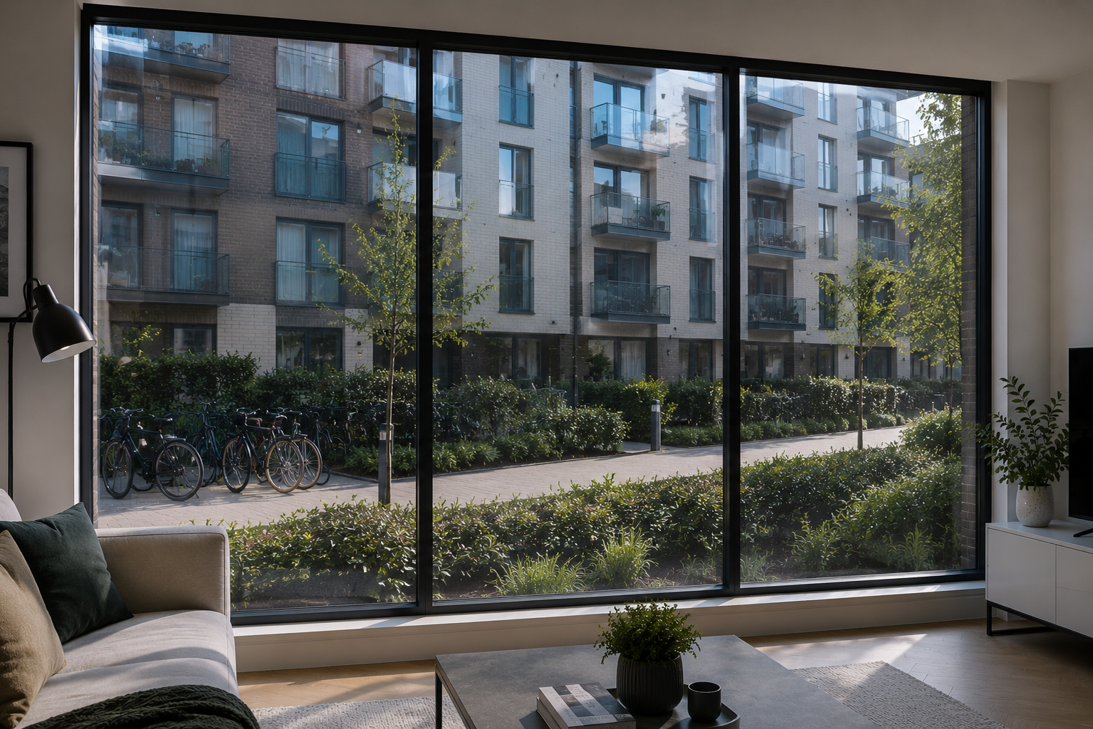 Elegant interior glazing with privacy window film