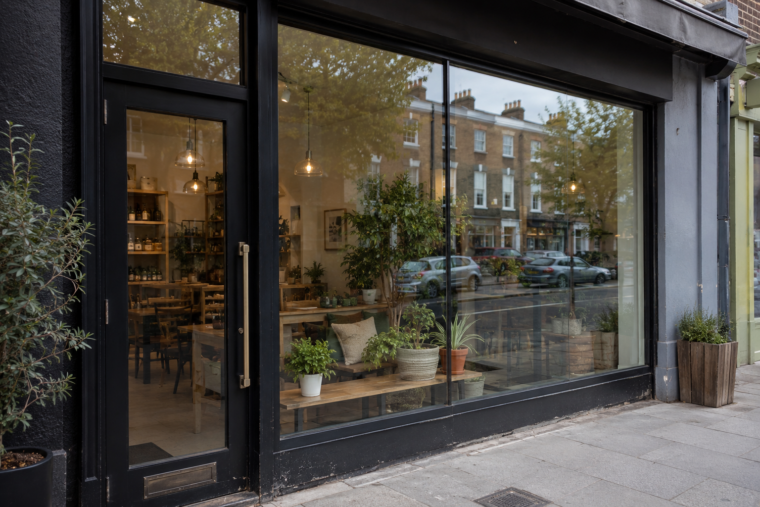 Clear glazed shopfront and entrance
